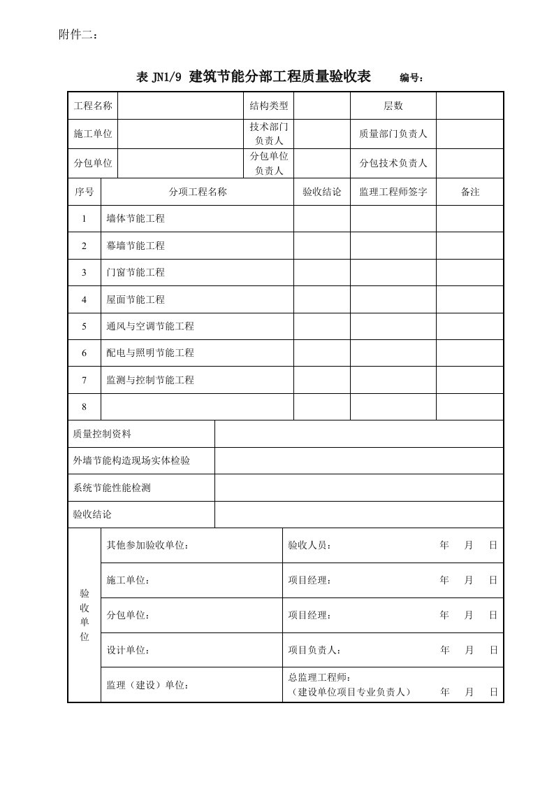 建筑节能分部工程质量验收表