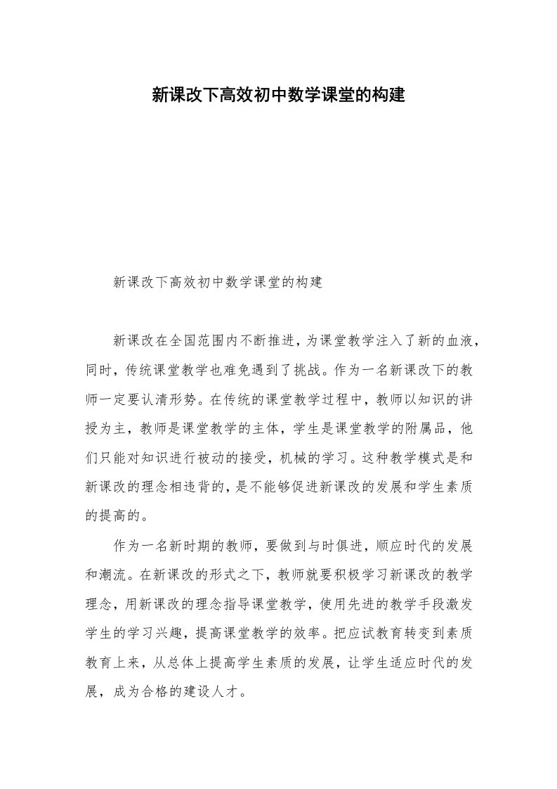 新课改下高效初中数学课堂的构建