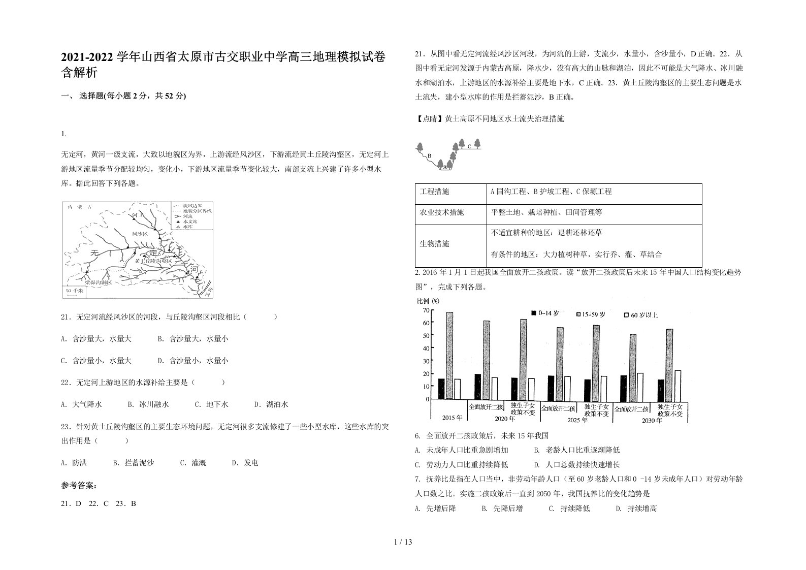 2021-2022学年山西省太原市古交职业中学高三地理模拟试卷含解析