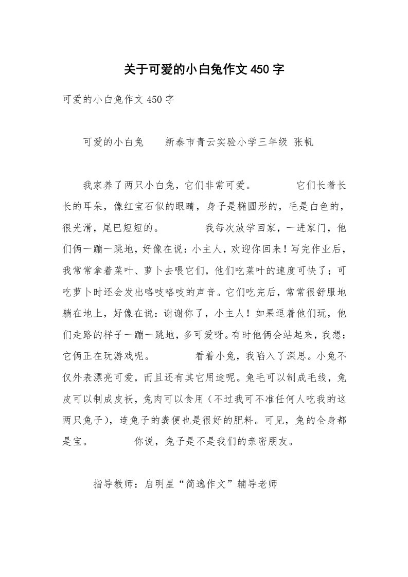 关于可爱的小白兔作文450字_1