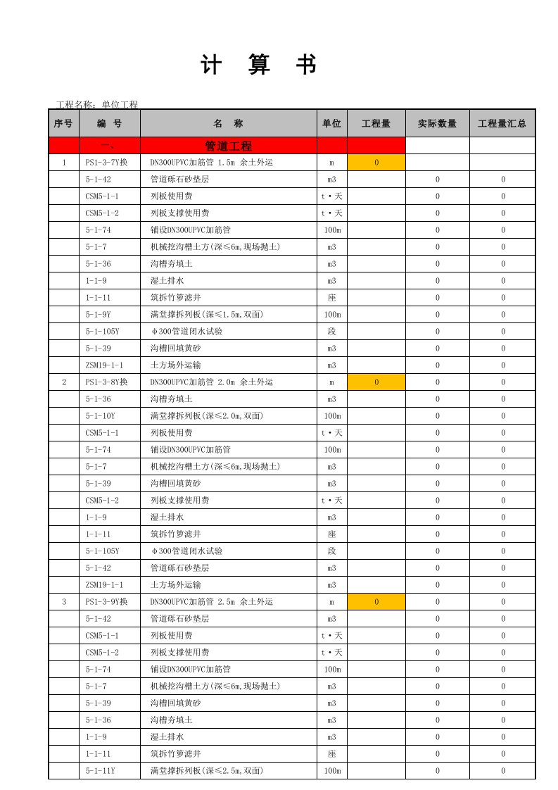 预算书(上海地区套用2016定额的排水工程量计算范本)