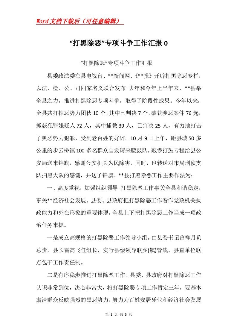 打黑除恶专项斗争工作汇报0