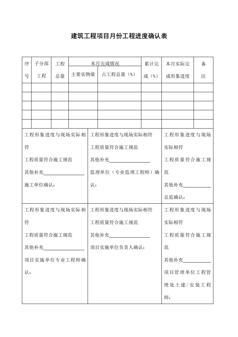 精品文档-1进度管理06建筑工程项目月份工程进度确认表