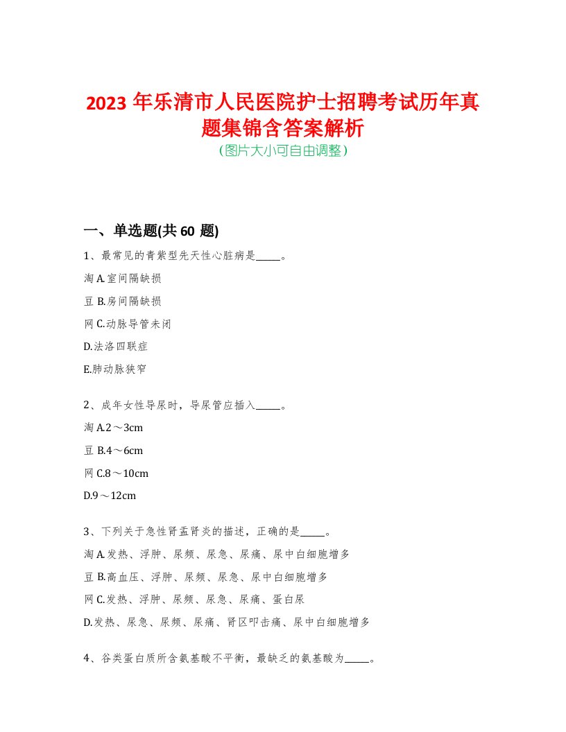 2023年乐清市人民医院护士招聘考试历年真题集锦含答案解析