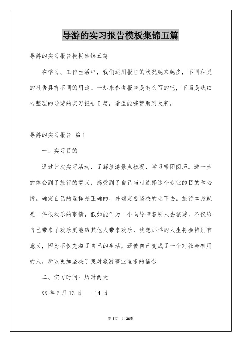 导游的实习报告模板集锦五篇