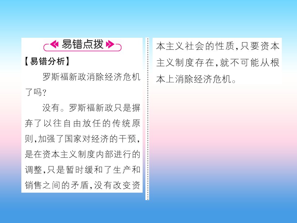 九年级历史下册第4单元经济大危机和第二次世界大战第13课罗斯福新政易错点拨课件新人教版