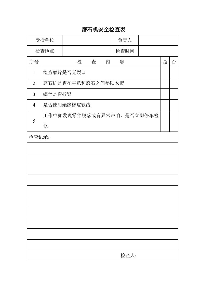 建筑公司安全管理-磨石机安全检查表