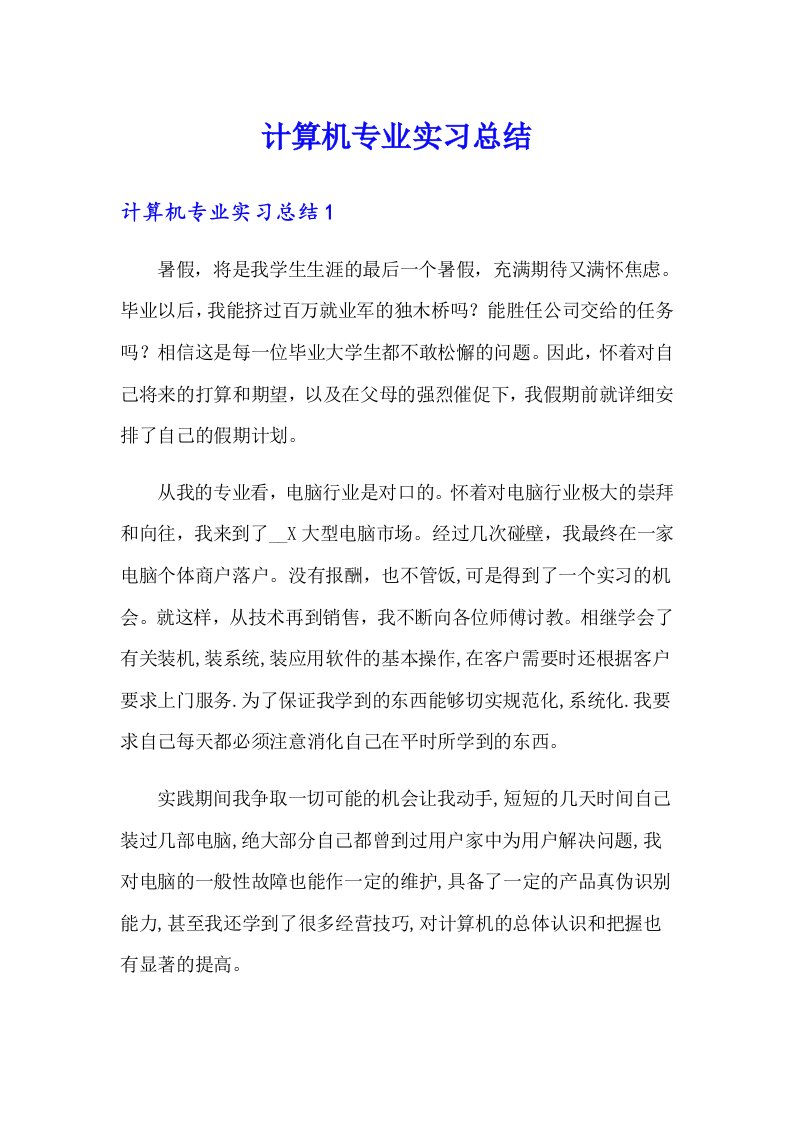 【多篇汇编】计算机专业实习总结