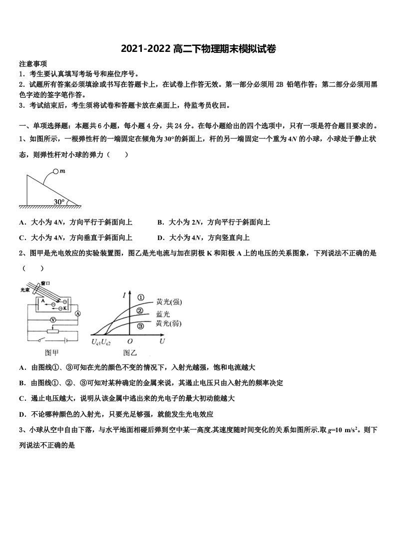 2022年江西省重点中学盟校物理高二第二学期期末达标测试试题含解析