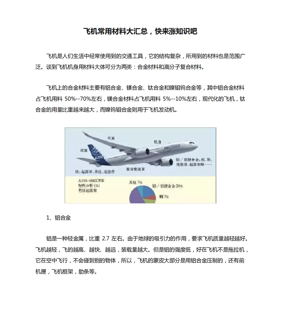 飞机常用材料大汇总,快来涨知识吧