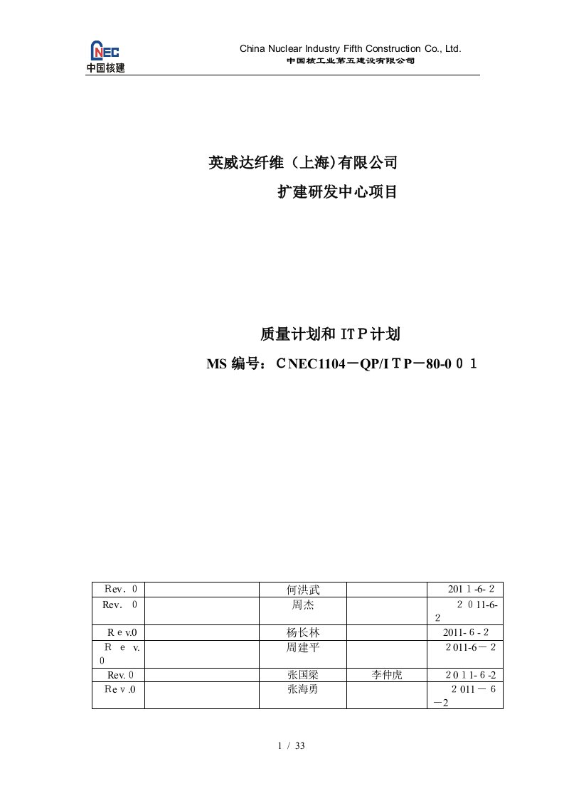 质量计划及ITP