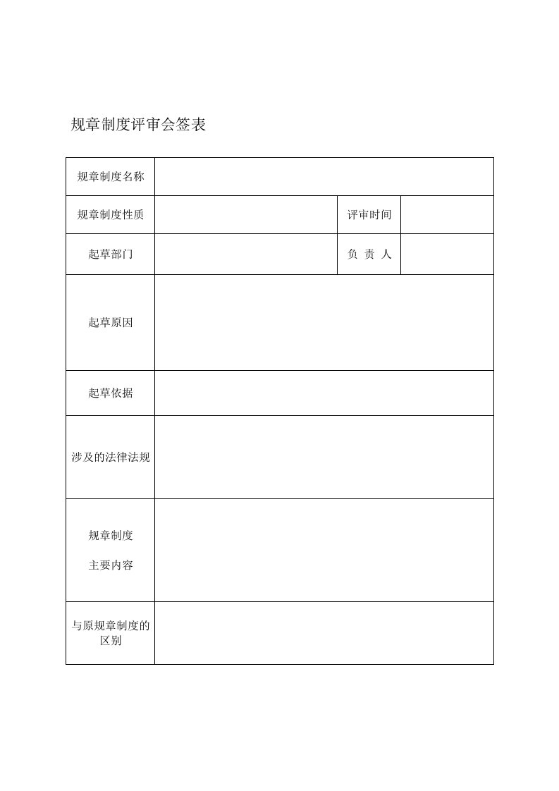 规章制度评审会签表样表