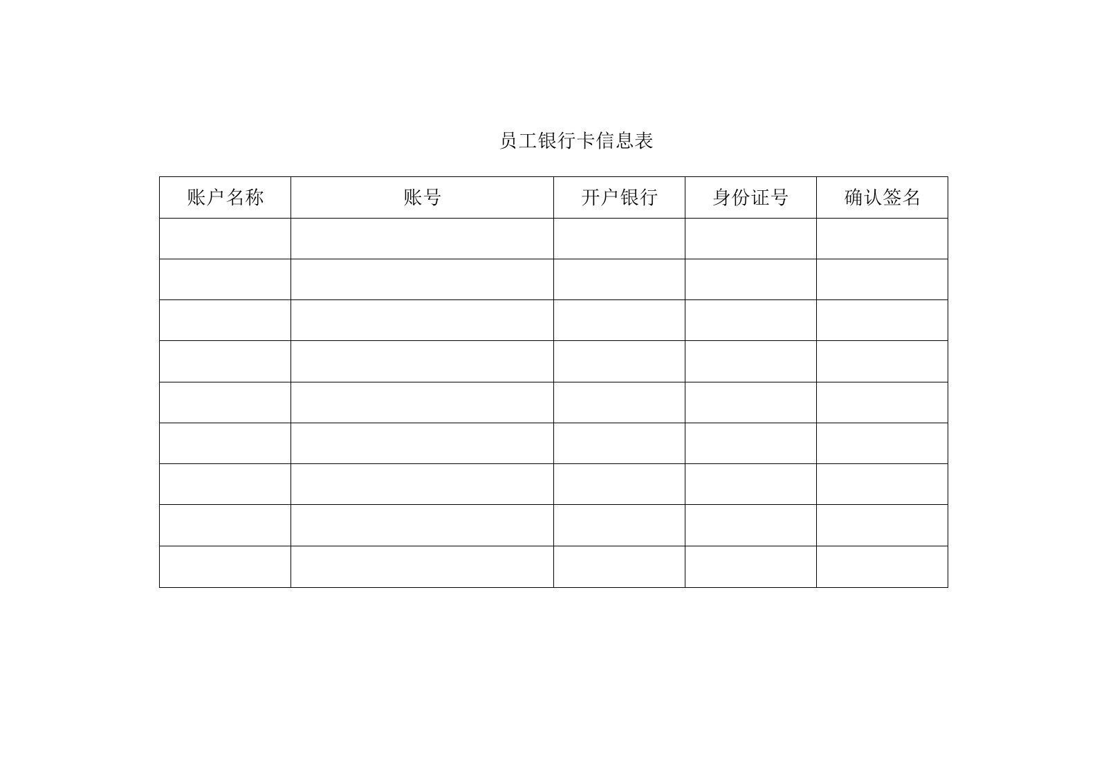 员工银行卡信息表