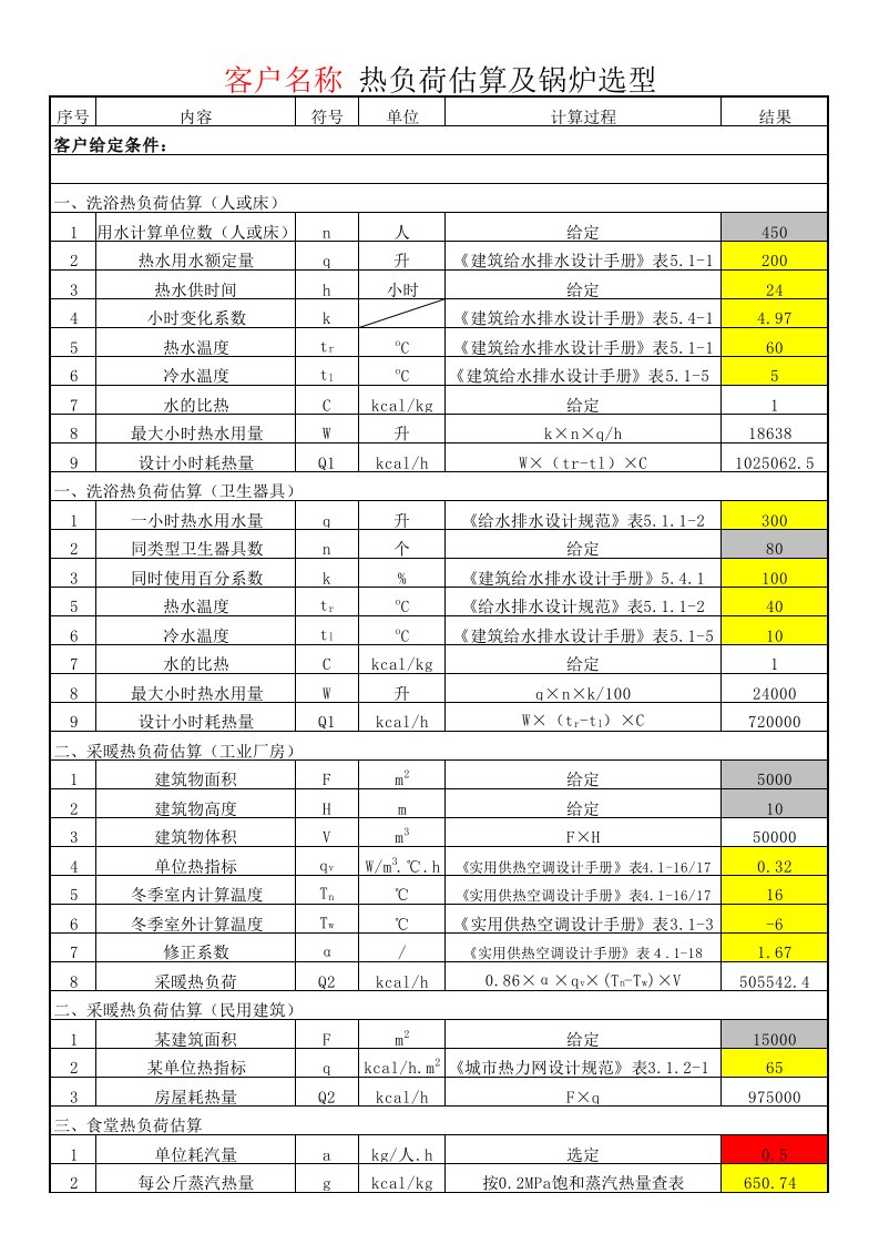 采暖等常用热量计算公式表格