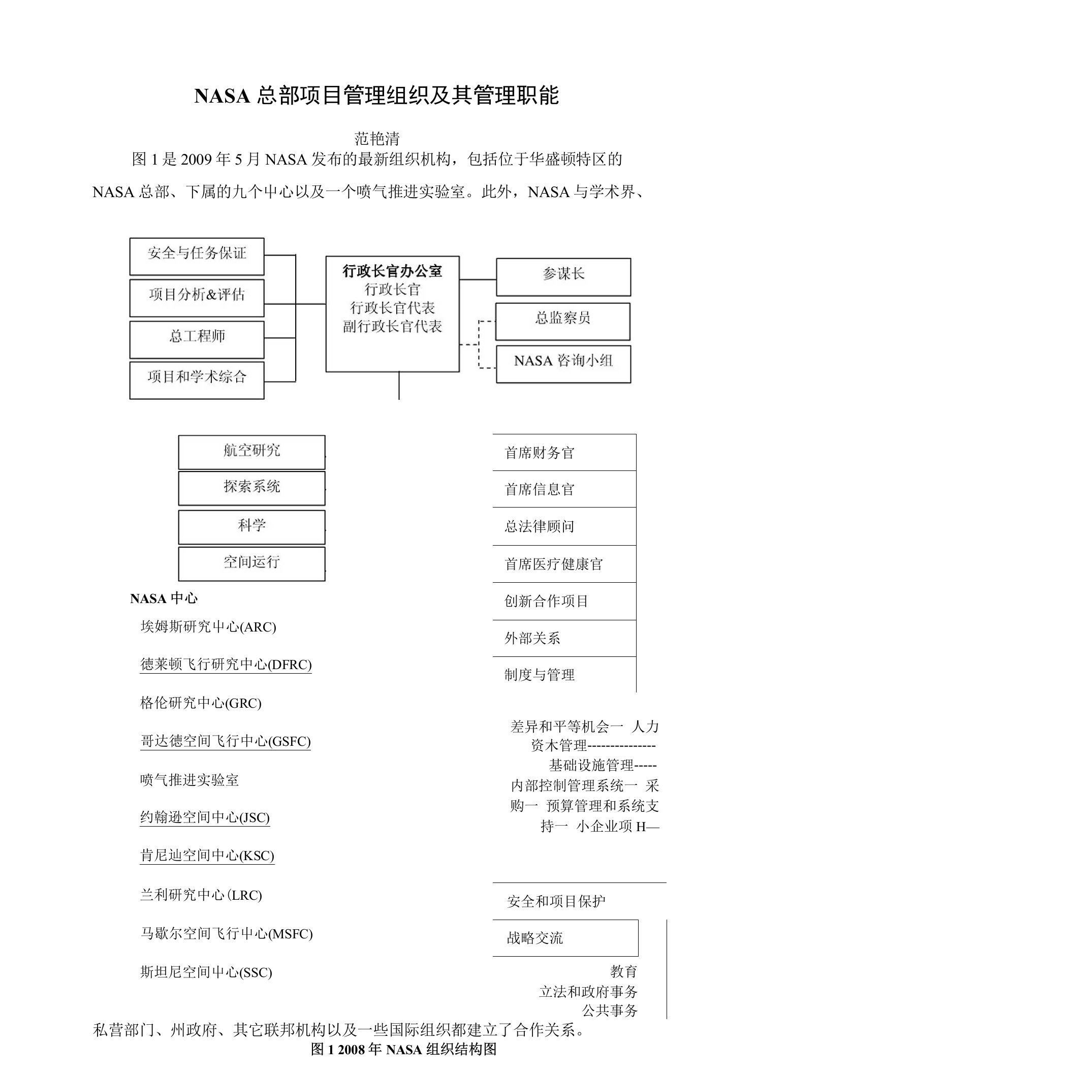 NASA总部项目管理组织及其管理职能