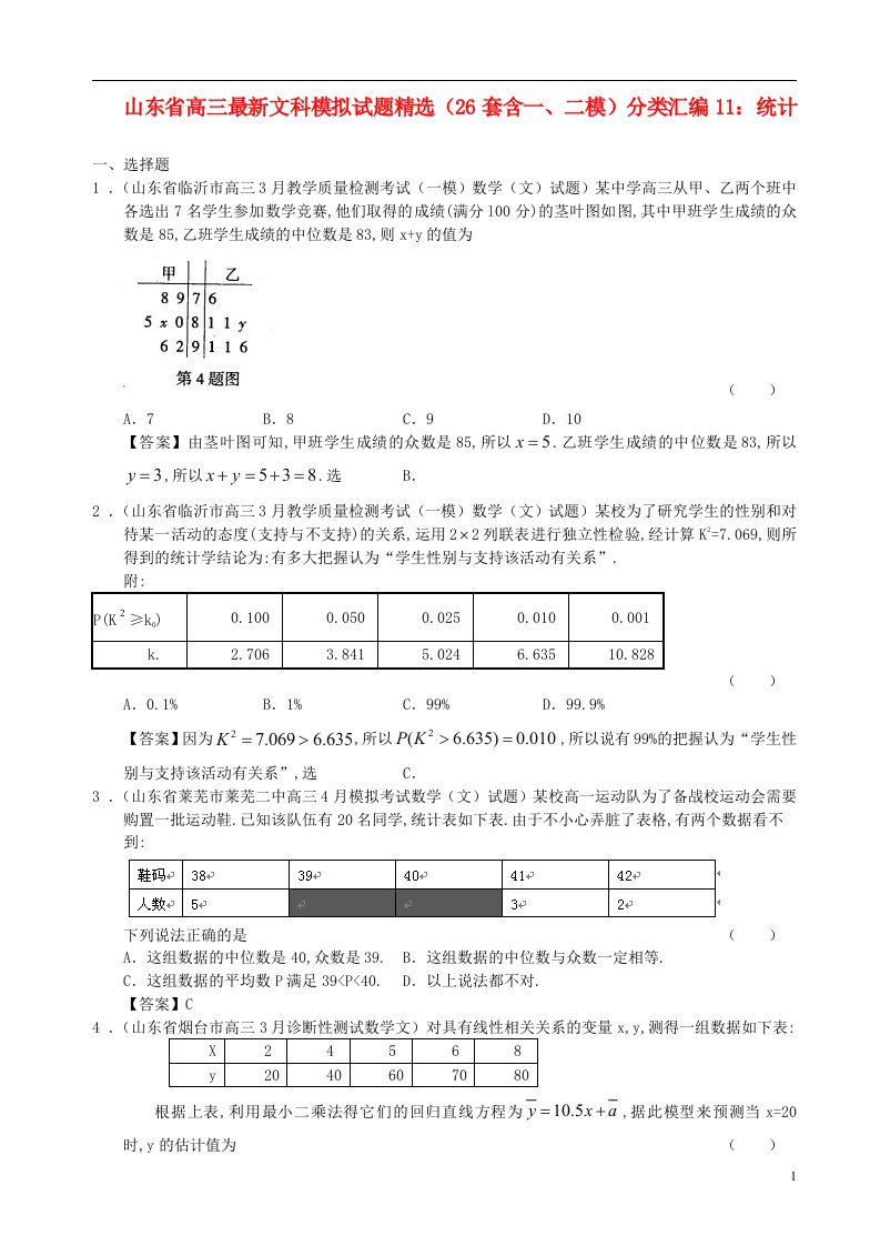 山东省高三数学