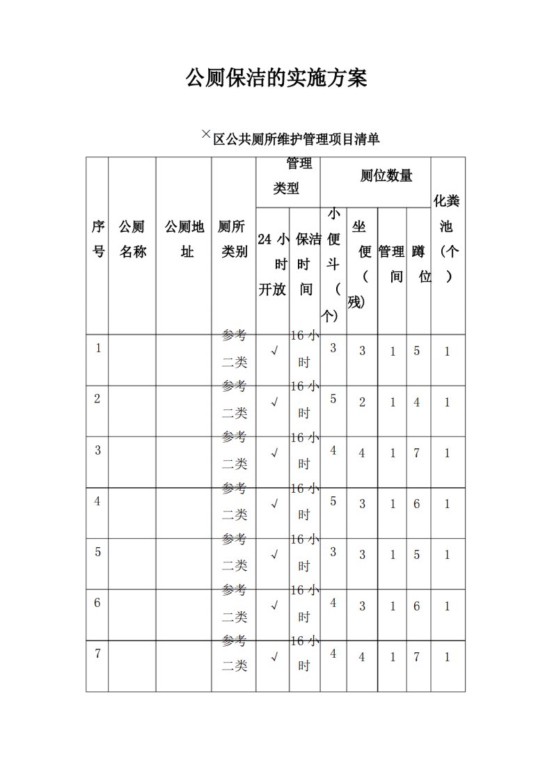 公厕保洁的实施方案