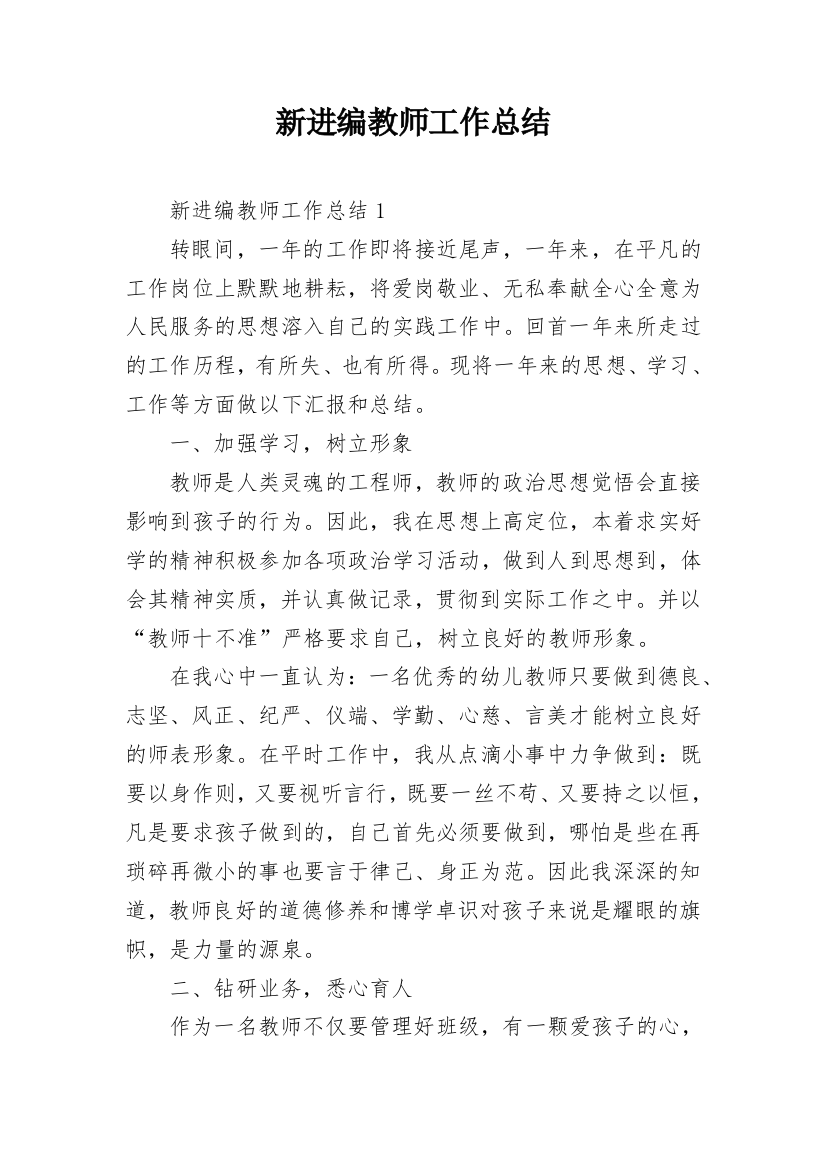 新进编教师工作总结