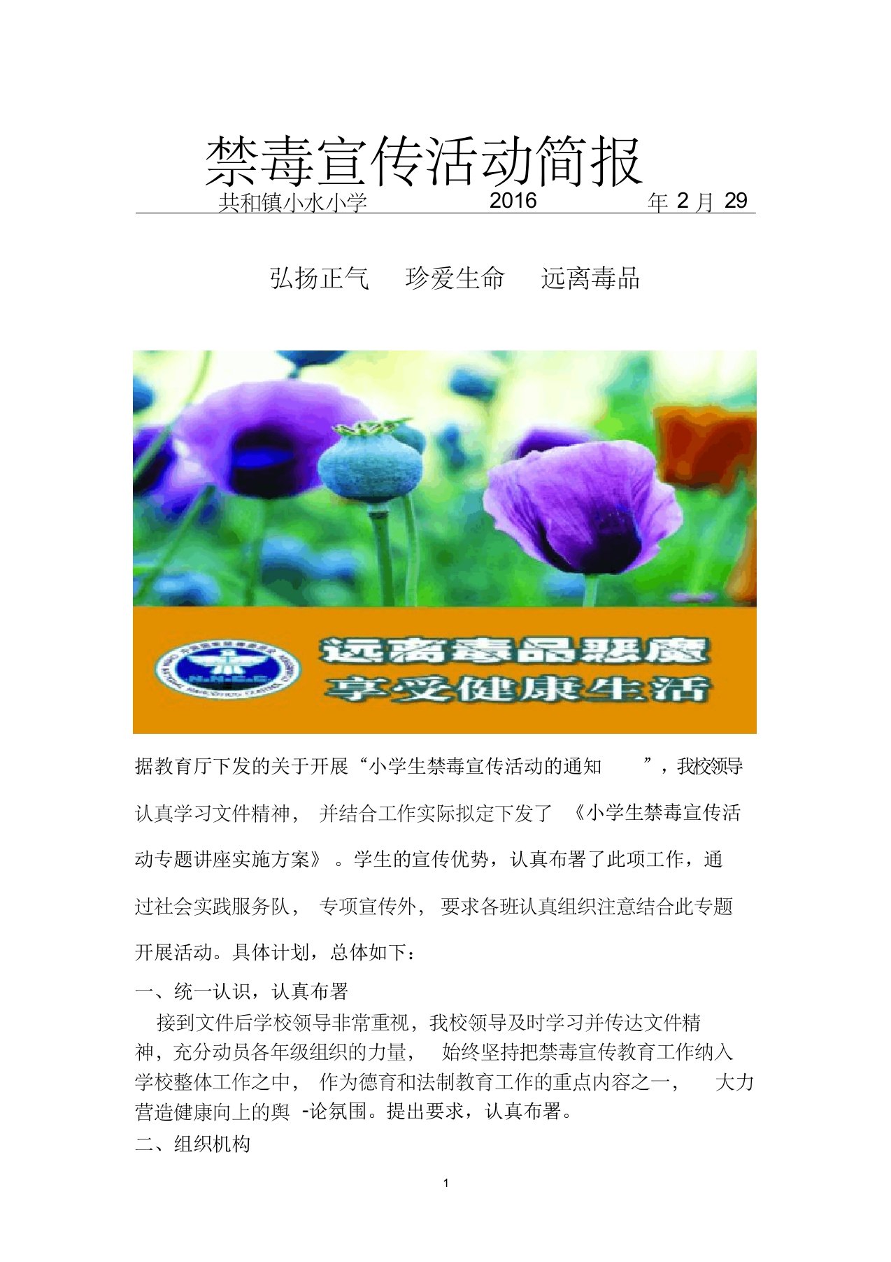 小水小学禁毒宣传活动简报2月