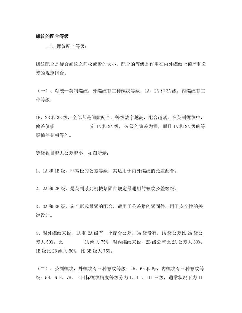 螺纹的配合等级