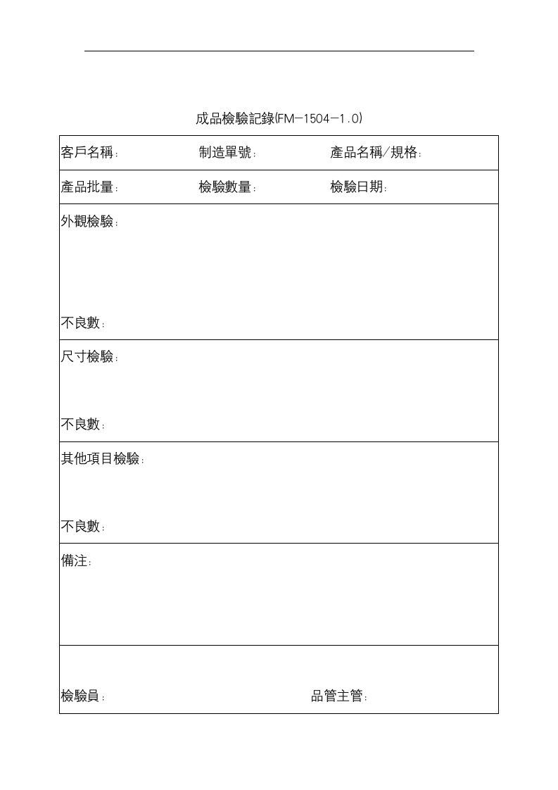 【管理精品】成品檢驗記錄