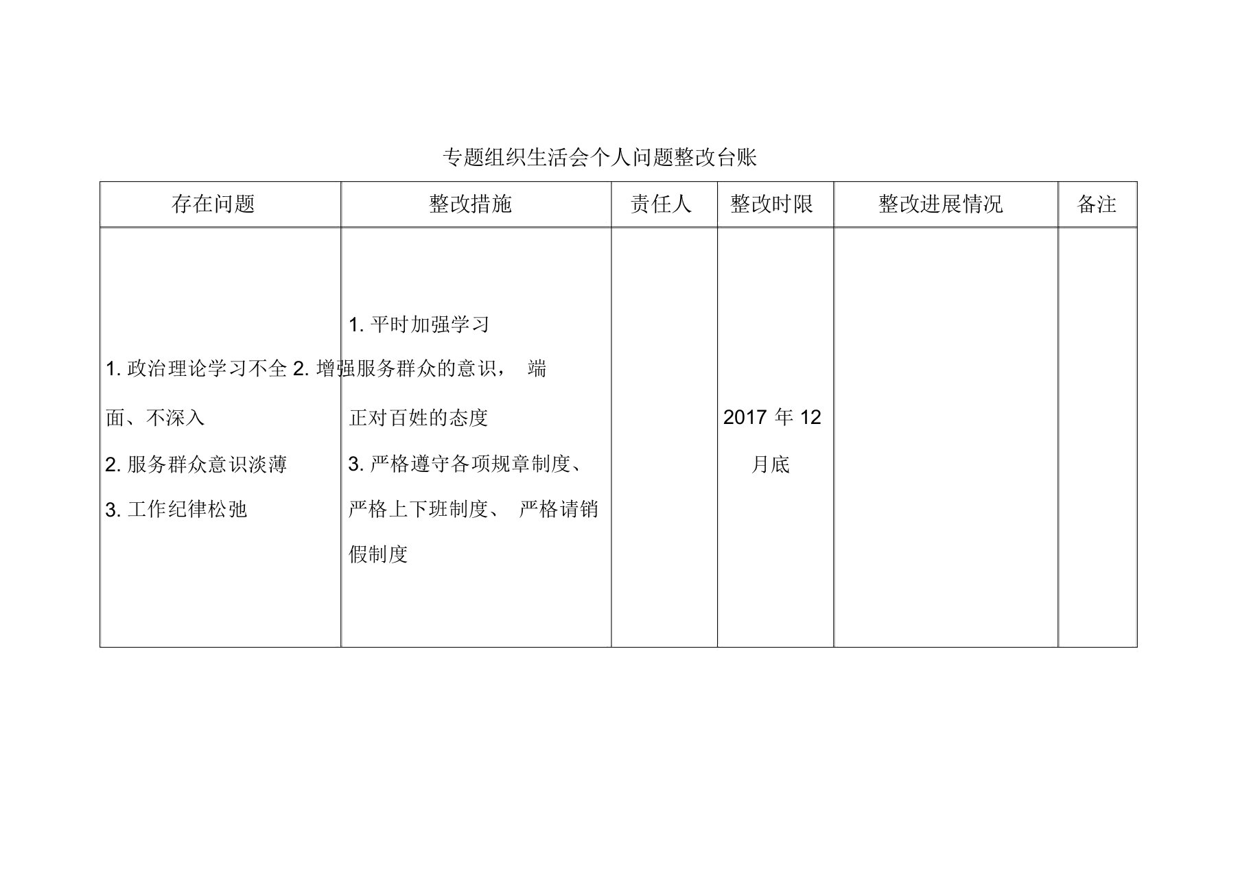 组织生活会问题整改台账