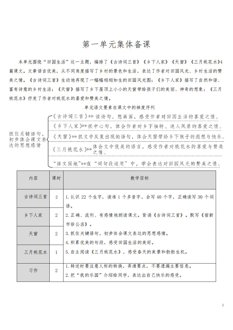 部编版小学语文四年级下册第1课《古诗词三首》优秀教案
