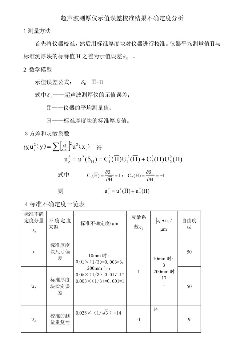 超声波测厚仪不确定度分析