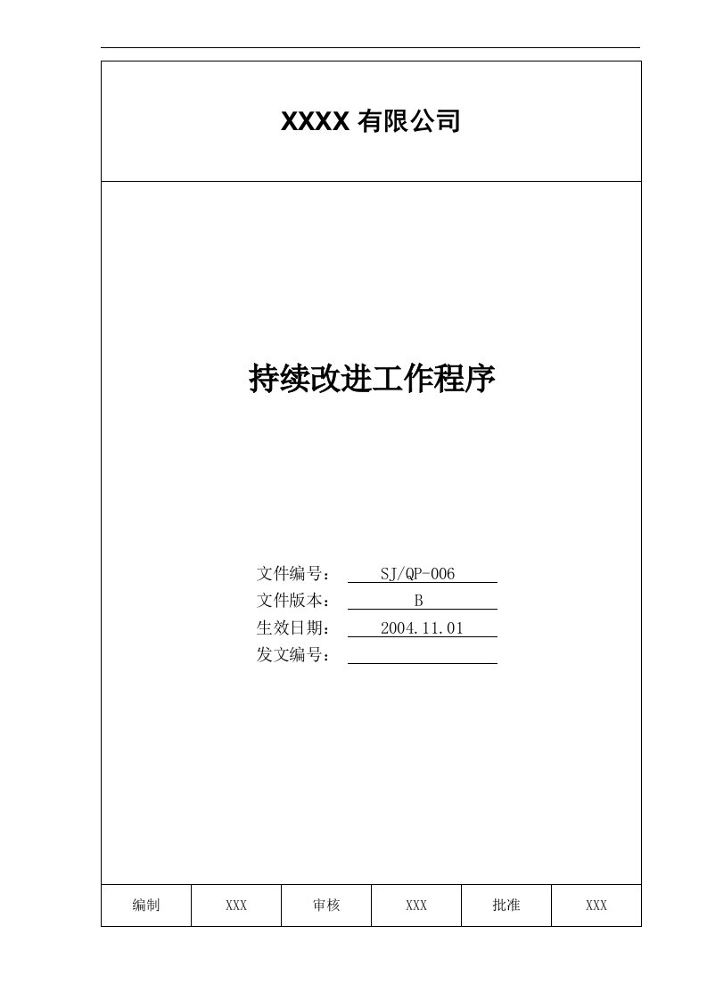 某汽车电机、风机总成设计制造公司TS16949程序文件全套(222个文件)-12M006持续改进工作程序-程序文件