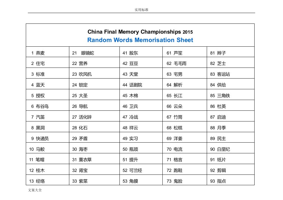 随机词汇练习材料