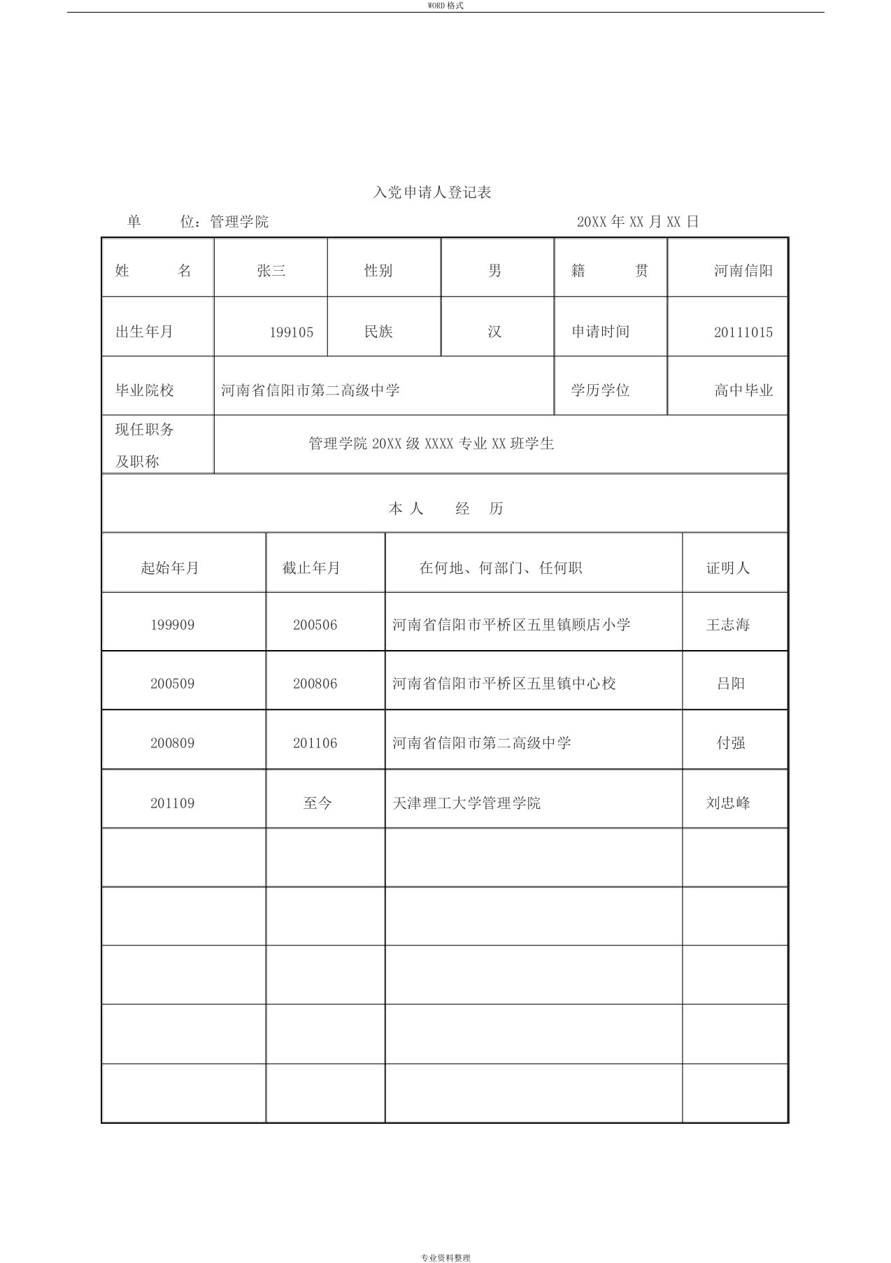 1-2入党申请人登记表(模板)