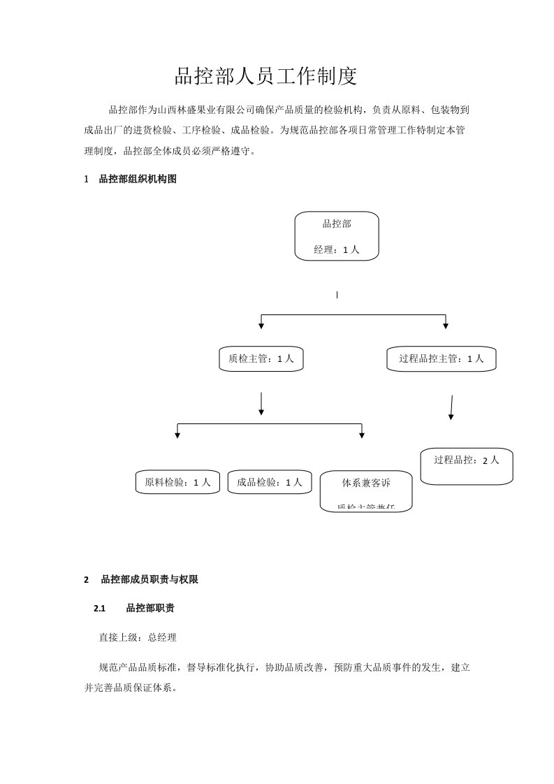 品控部人员工作职责