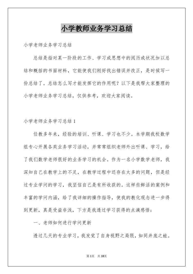 小学教师业务学习总结例文