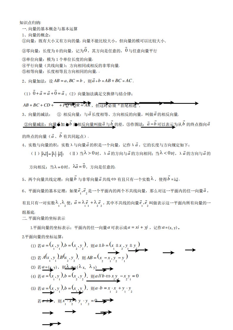 高三数学平面向量知识点与题型总结(文科)