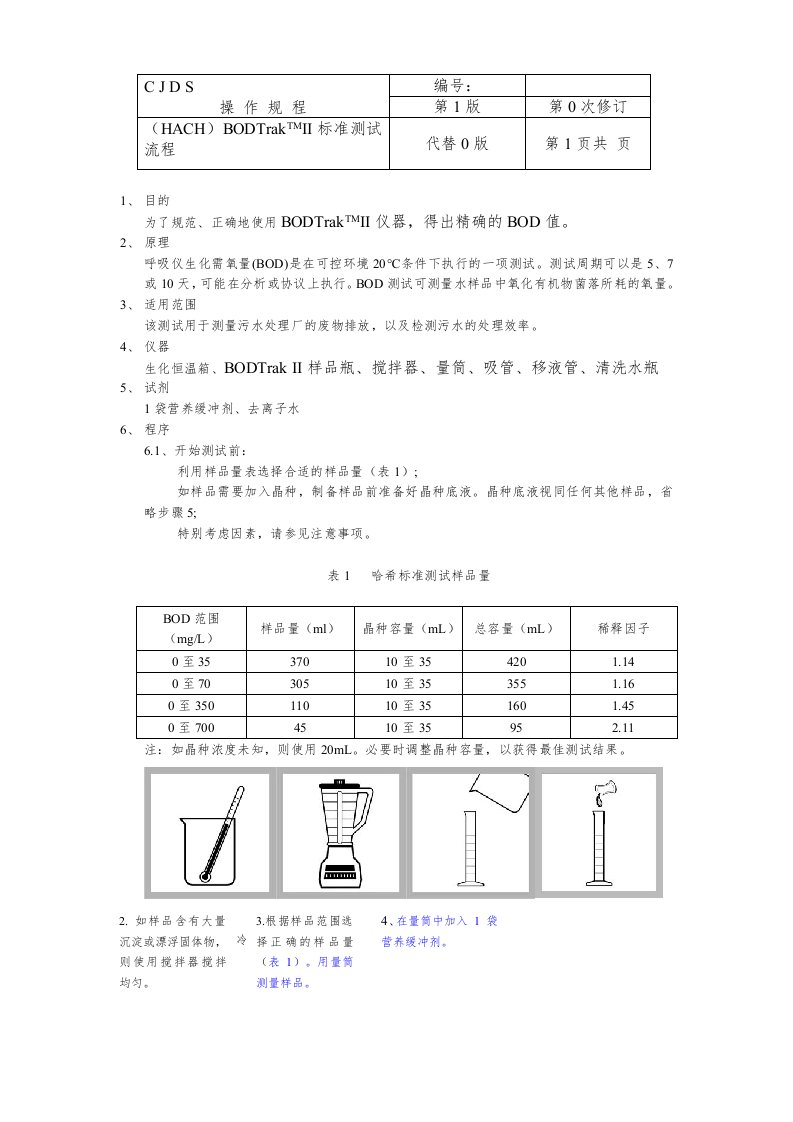 哈希BOD操作标准规程