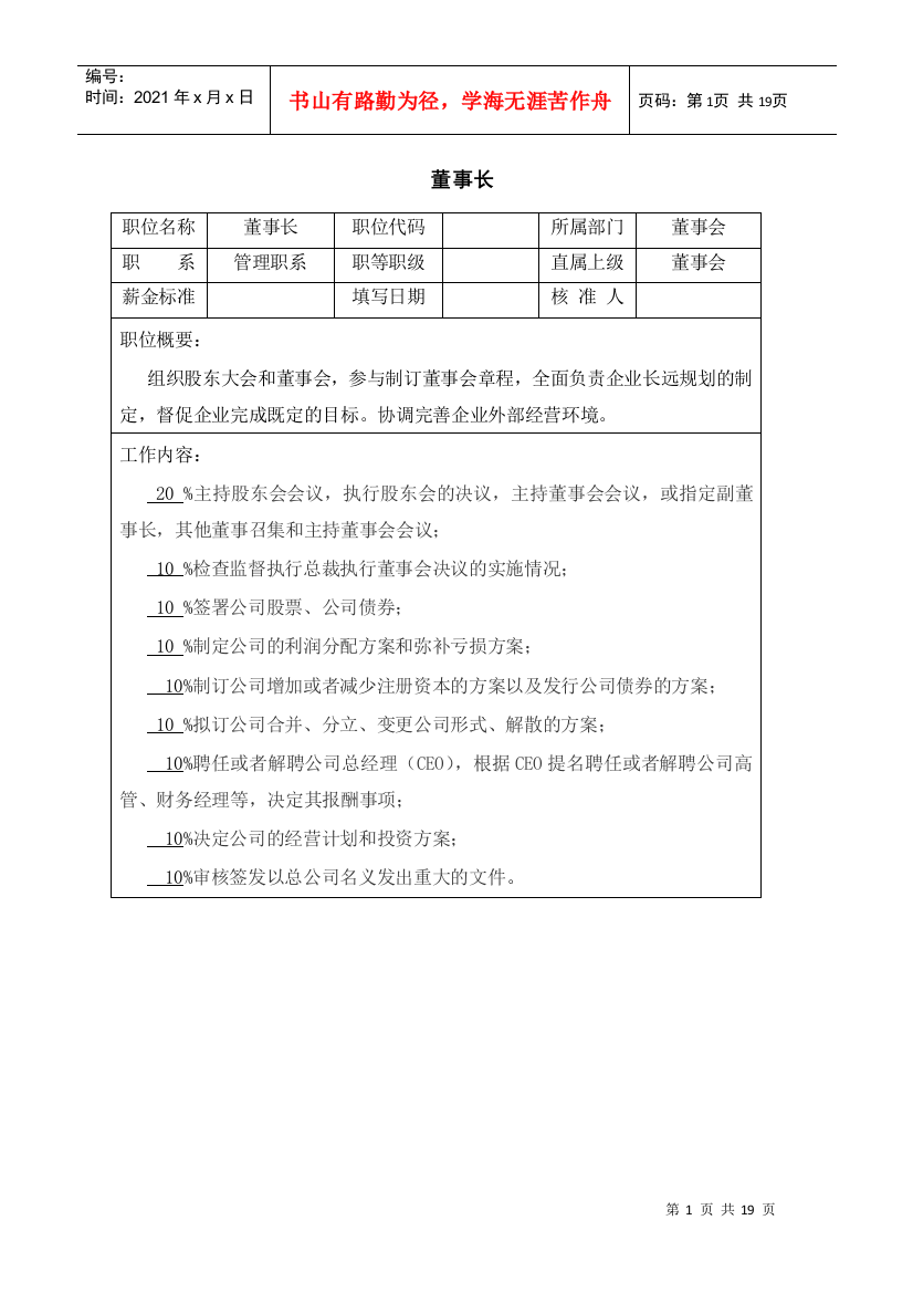 董事会、总经办岗位说明书