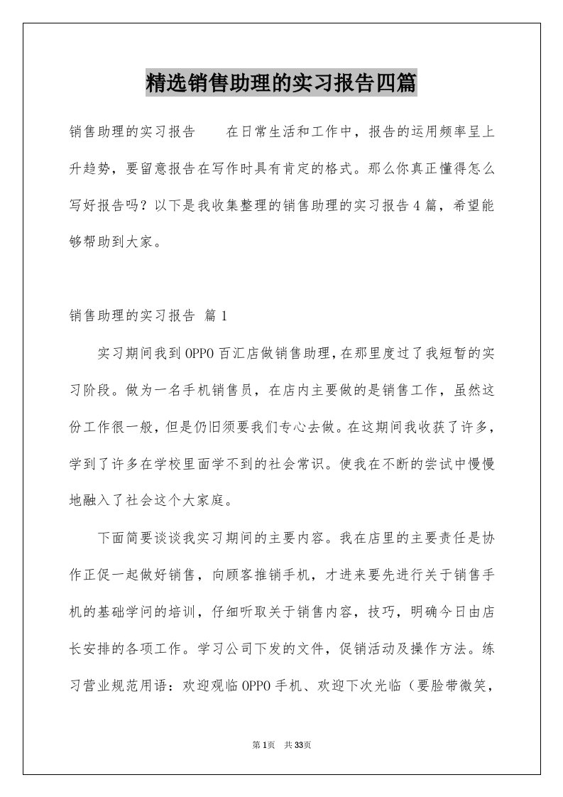 销售助理的实习报告四篇例文