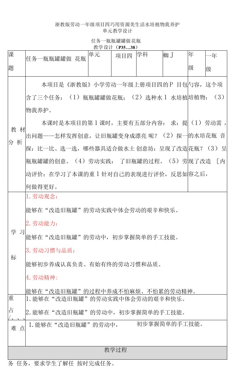 浙教版劳动一年级项目四巧用资源美生活