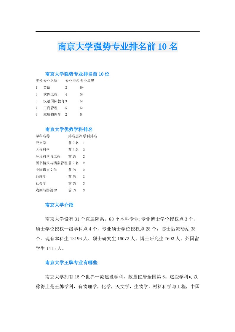 南京大学强势专业排名前10名