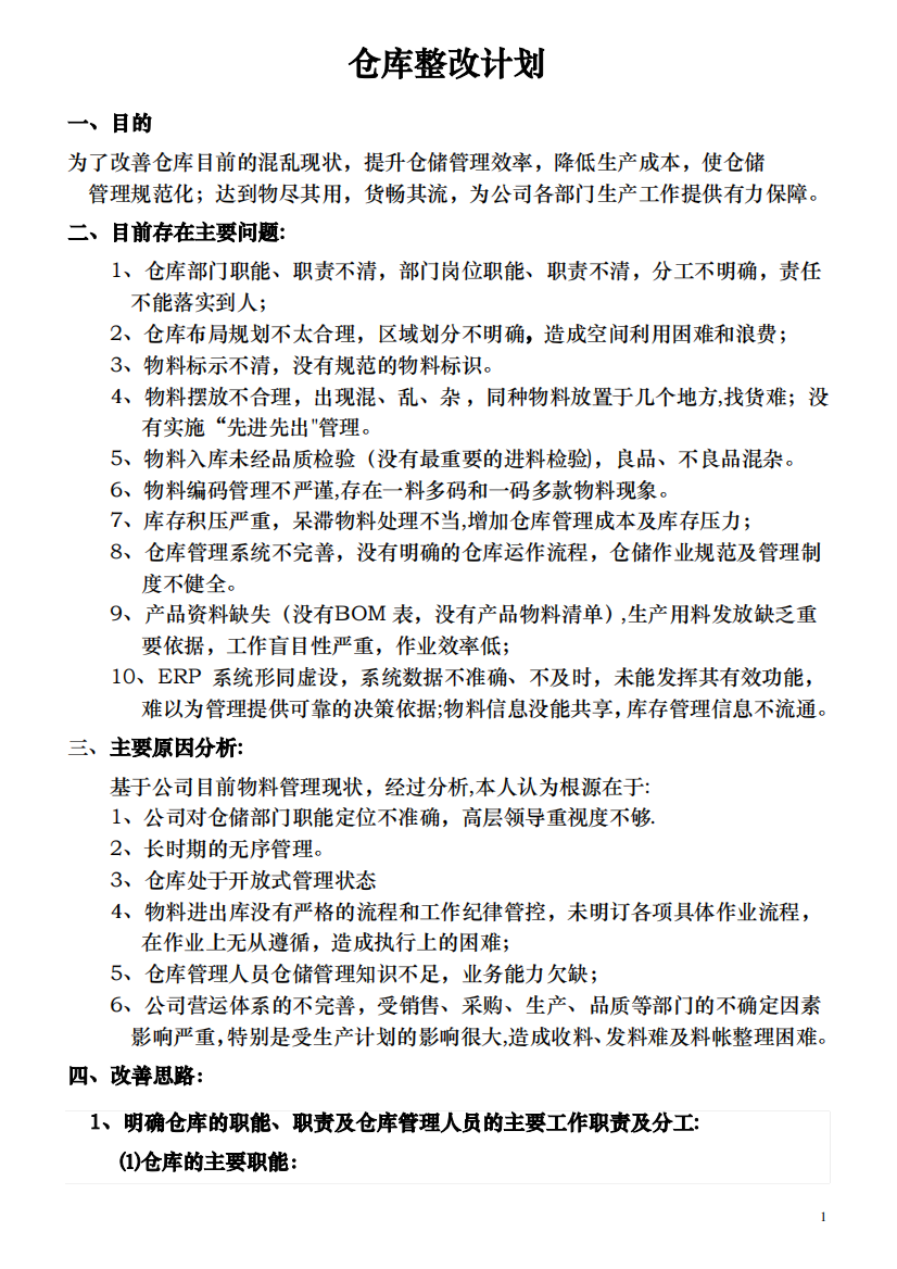 仓库整改方案1