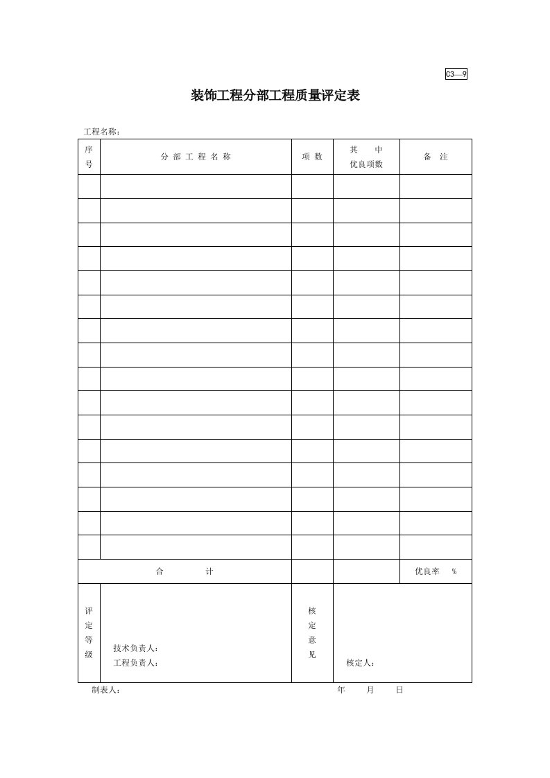 C3-9装饰工程分部工程质量评定表