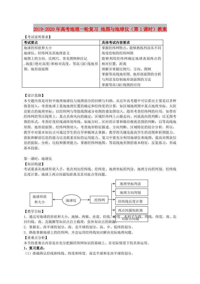 2019-2020年高考地理一轮复习