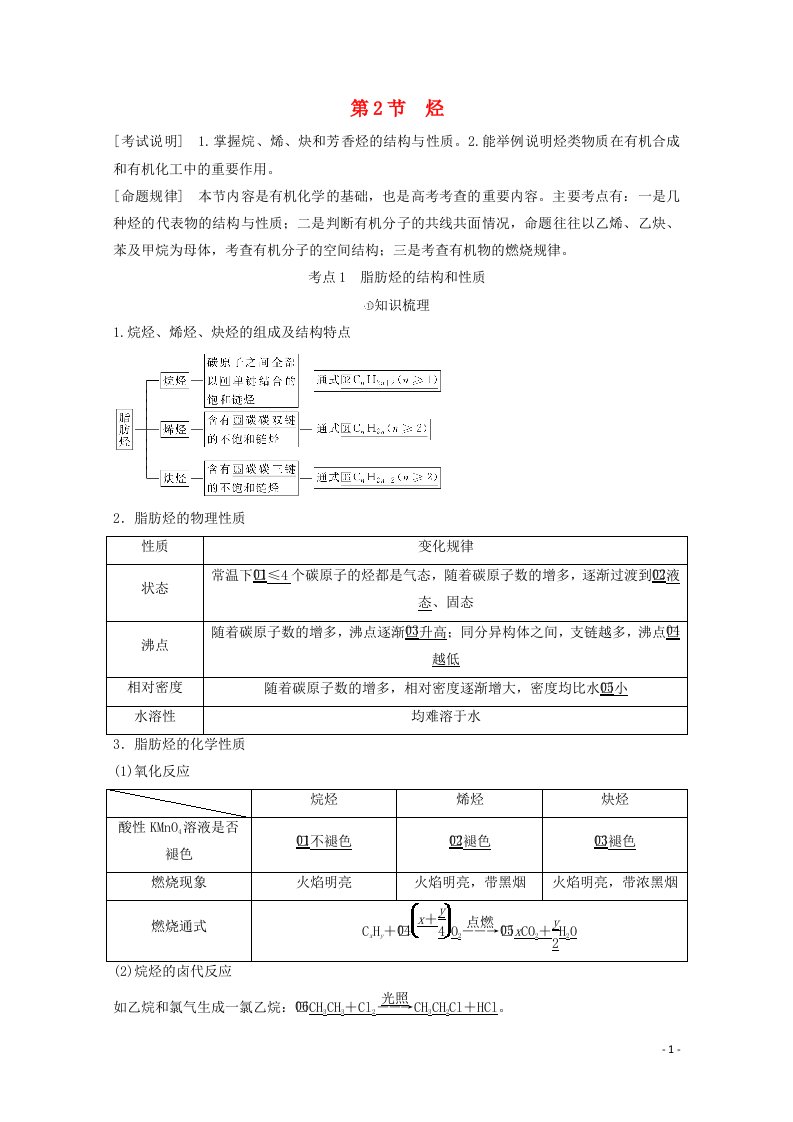 全国通用2021高考化学一轮复习有机化学基础第2节烃学案