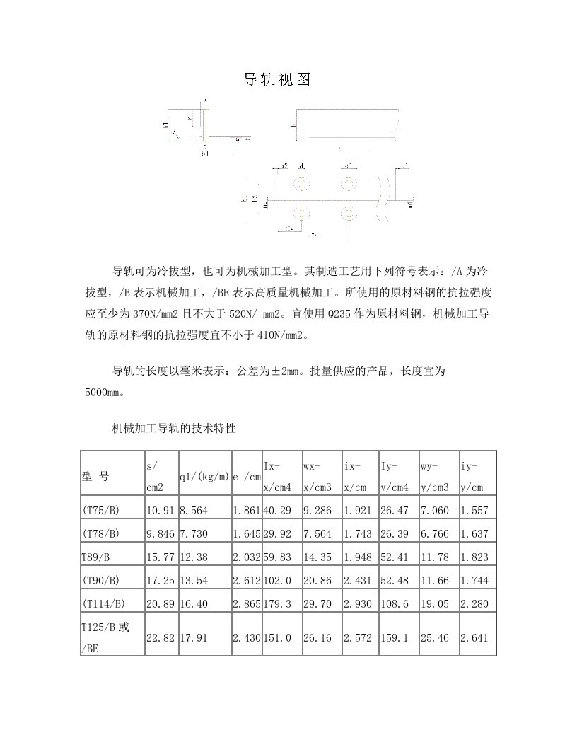 导轨尺寸(公差)和重量