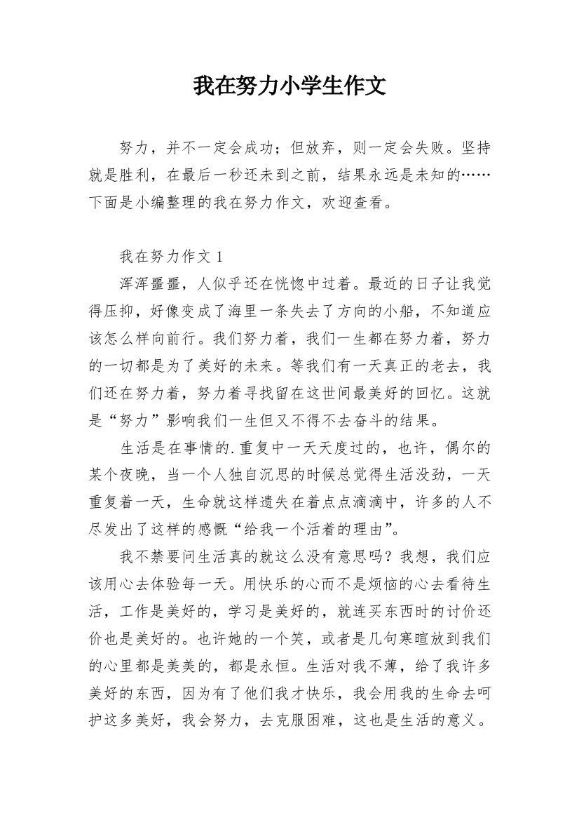 我在努力小学生作文