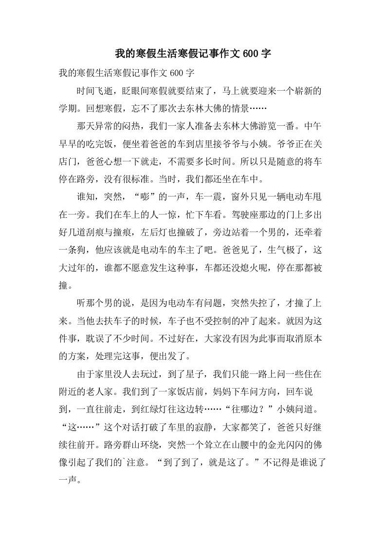 我的寒假生活寒假记事作文600字