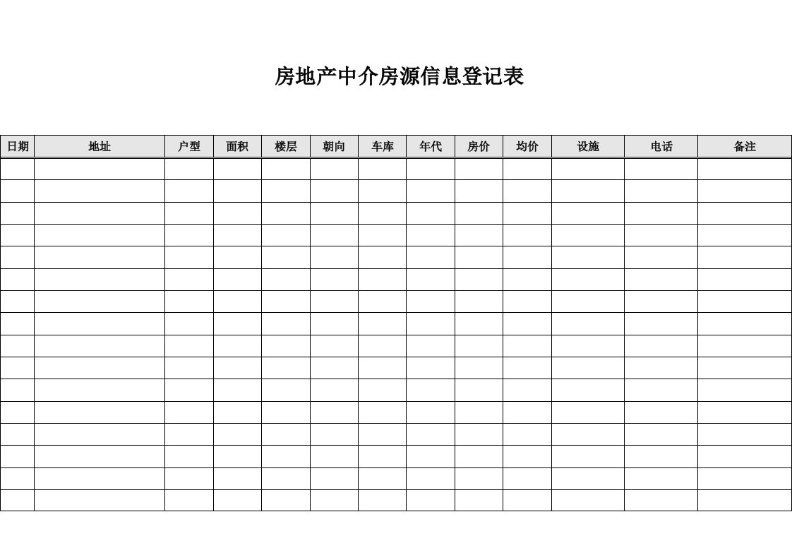 房地产中介房源信息登记表