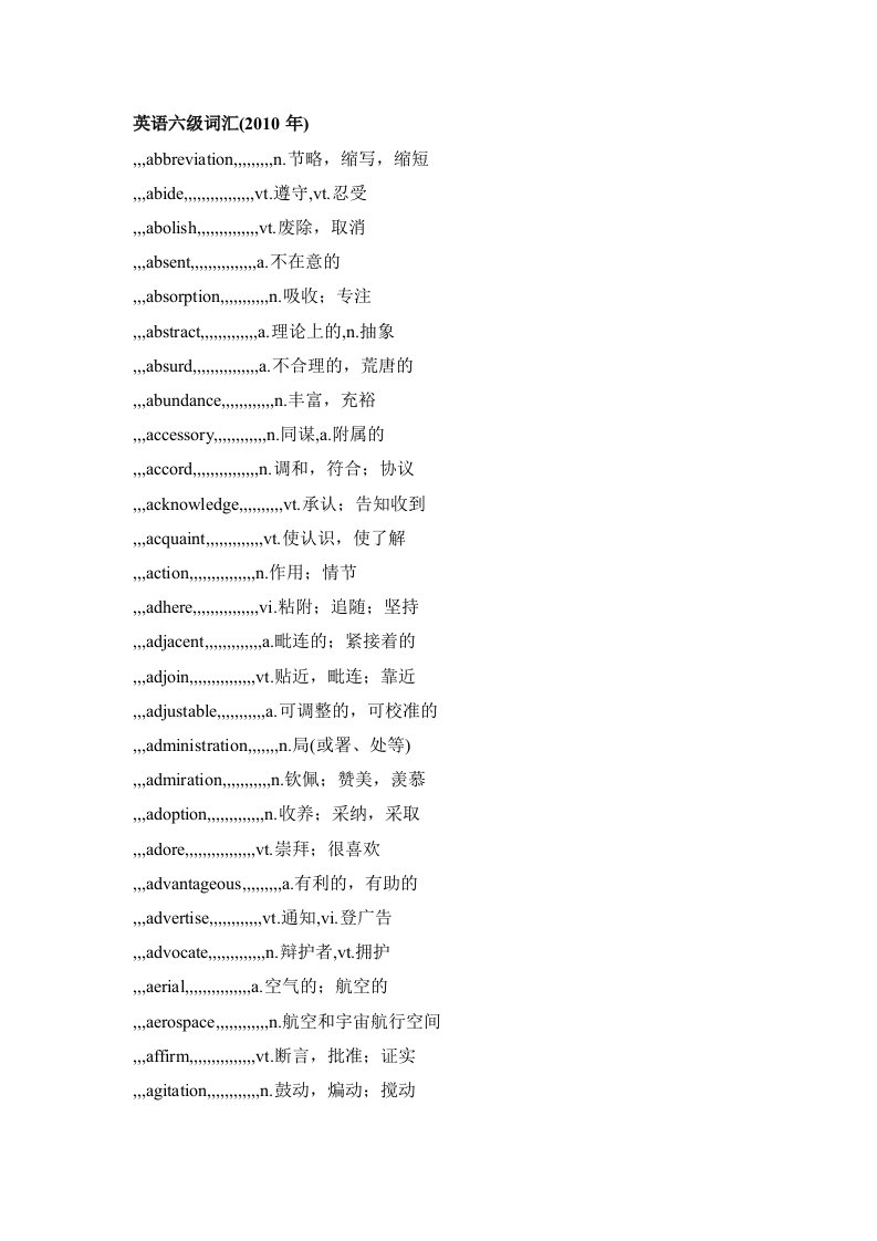 工作文档大年夜学英语六级词汇表