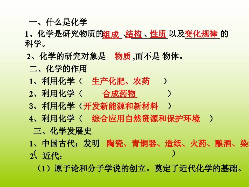 绪言化学使世界变得更加绚丽多彩概要