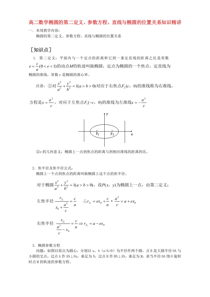 高二数学椭圆的第二定义